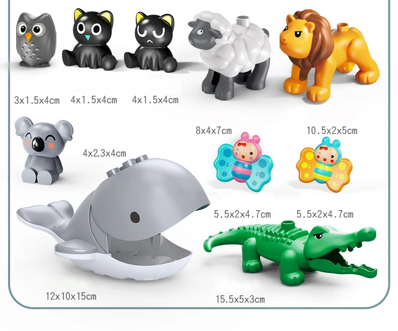 Big Size DIY Building Blocks Animal Accessories Figures Lion Whale Cat Dog Pig Owl Compatible Bricks Zoo Toys for Children Gifts