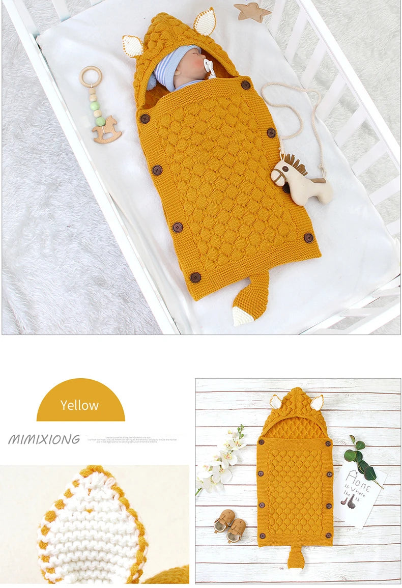 Winter Warm Newborn Baby Swaddle Wrap Knitted Crochet Blanket Sleeping Bag Toddler Baby Fleece Thicken Hooded Stroller Wrap