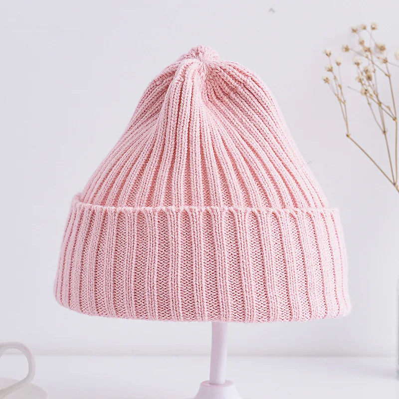 6 Months To 5 Years Baby Kids Winter Warm Ribbed Knitted Beanie Hat New Sweet Solid Candy Color Toddlers Windproof Cap