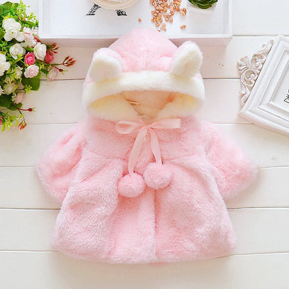 Baby Girl Clothes Cute Rabbit Ears Plush Princess Girls Coat Autumn Winter Warm Hooded Infants Jacket Children Christmas Outwear