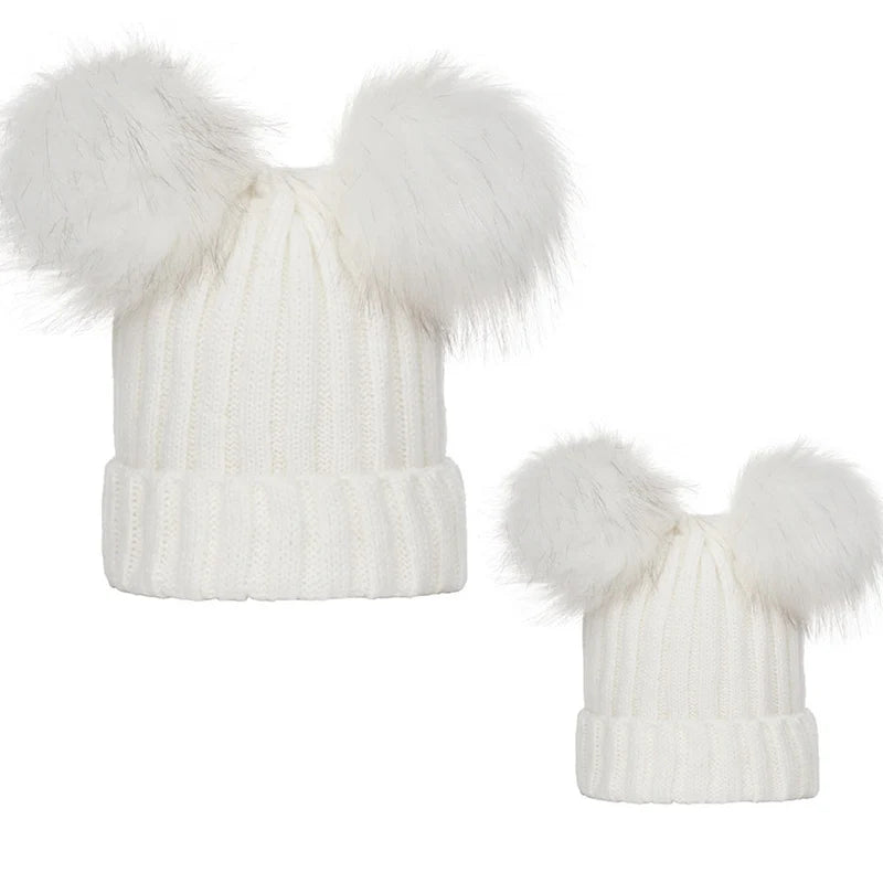 2024 Mother Kids Hats Bobble Hat Children Cap Pom Pom Beanies Caps Kids Cap Infant Bonnet Accessories for Baby Girls Boys 0-3Y