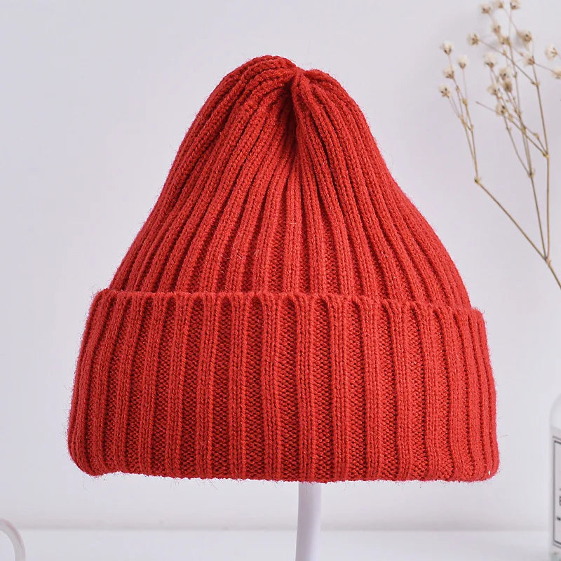 6 Months To 5 Years Baby Kids Winter Warm Ribbed Knitted Beanie Hat New Sweet Solid Candy Color Toddlers Windproof Cap