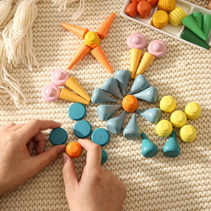 Baby Wooden Constructor Set Nordic Wooden Rainbow Blocks  Loose Parts Montessori Educational Toys Children Toddler  Baby Gifts