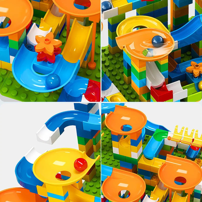 Marble Race Run Big Block Maze Ball Track Building Blocks Funnel Slide Blocks DIY Assembly Bricks Toy For Children Gifts