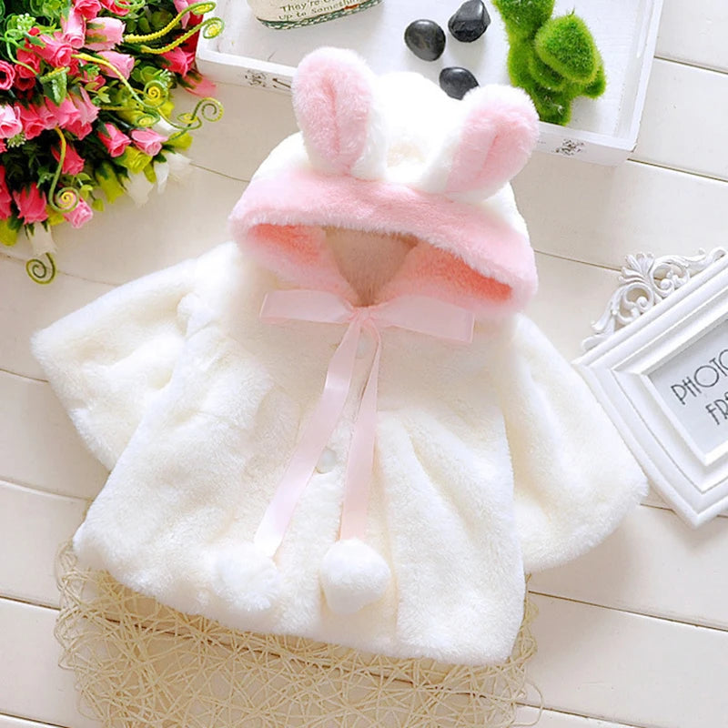 Baby Girl Clothes Cute Rabbit Ears Plush Princess Girls Coat Autumn Winter Warm Hooded Infants Jacket Children Christmas Outwear