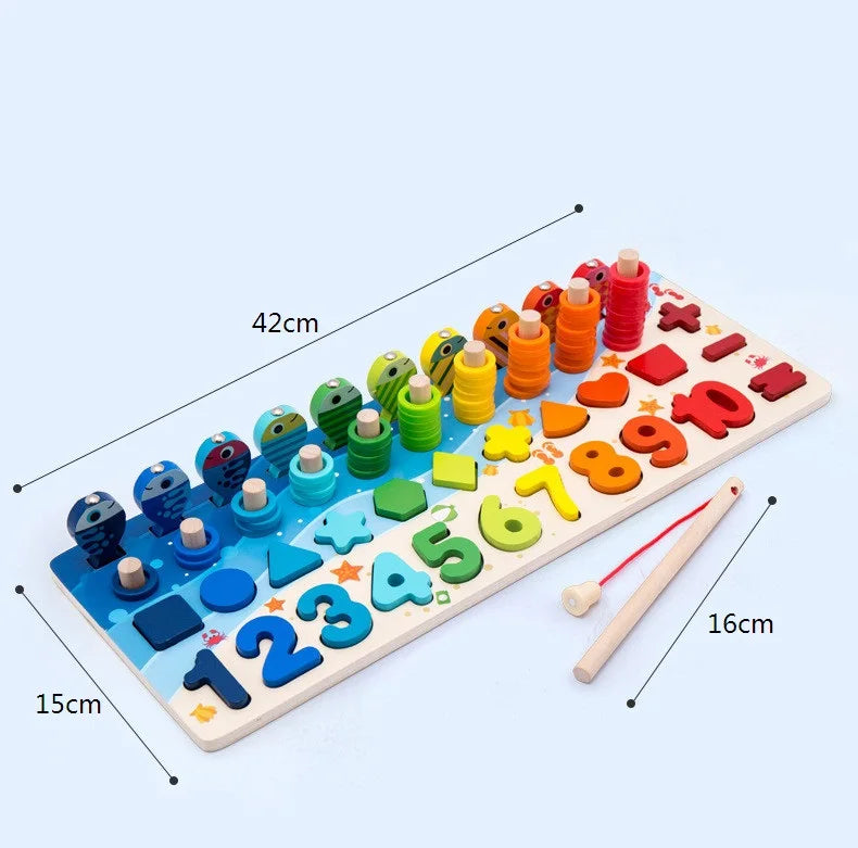 Kids Montessori Math Toys For Toddlers Educational Wooden Puzzle Fishing Toys Count Number Shape Matching Sorter Games Board Toy