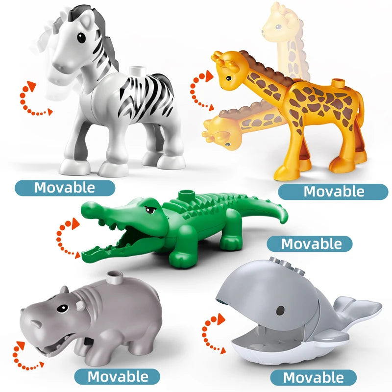 Big Size DIY Building Blocks Animal Accessories Figures Lion Whale Cat Dog Pig Owl Compatible Bricks Zoo Toys for Children Gifts