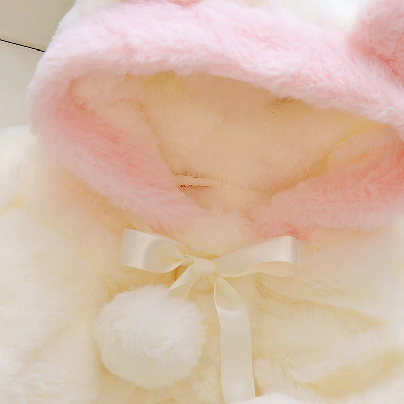 Baby Girl Clothes Cute Rabbit Ears Plush Princess Girls Coat Autumn Winter Warm Hooded Infants Jacket Children Christmas Outwear