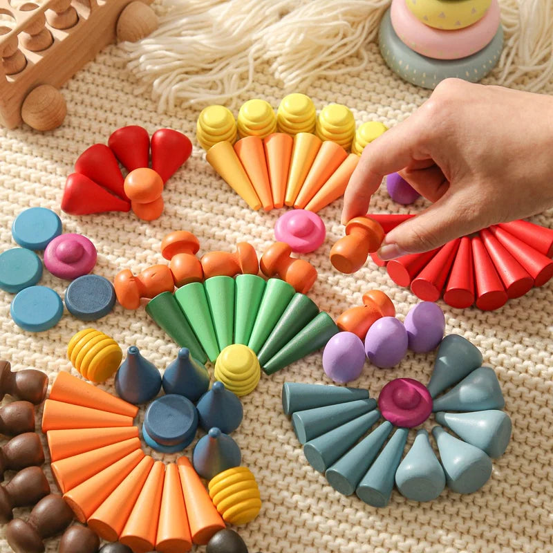 Baby Wooden Constructor Set Nordic Wooden Rainbow Blocks  Loose Parts Montessori Educational Toys Children Toddler  Baby Gifts