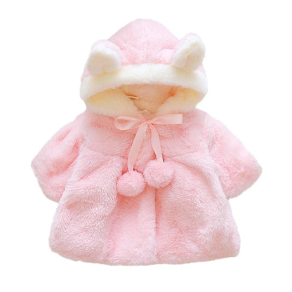 Baby Girl Clothes Cute Rabbit Ears Plush Princess Girls Coat Autumn Winter Warm Hooded Infants Jacket Children Christmas Outwear