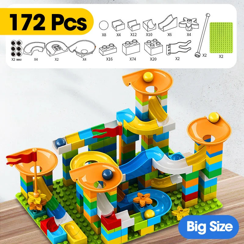 Marble Race Run Big Block Maze Ball Track Building Blocks Funnel Slide Blocks DIY Assembly Bricks Toy For Children Gifts