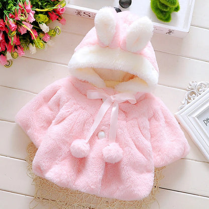 Baby Girl Clothes Cute Rabbit Ears Plush Princess Girls Coat Autumn Winter Warm Hooded Infants Jacket Children Christmas Outwear