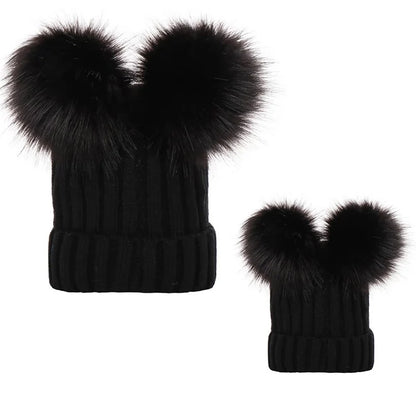 2024 Mother Kids Hats Bobble Hat Children Cap Pom Pom Beanies Caps Kids Cap Infant Bonnet Accessories for Baby Girls Boys 0-3Y