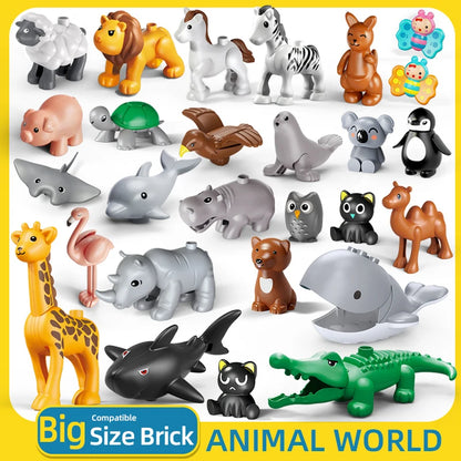 Big Size DIY Building Blocks Animal Accessories Figures Lion Whale Cat Dog Pig Owl Compatible Bricks Zoo Toys for Children Gifts