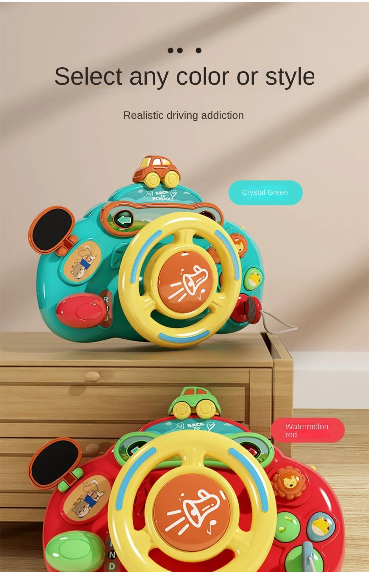 Baby Toy Electric Simulate Driving Car Copilot Steering Wheel Stroller Driving Early Educational Toys for 0-36 Months Toddler