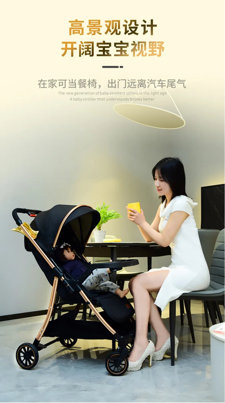 Baby stroller can sit and lie down with one button folding Children's four-wheel stroller is a lightweight handcart