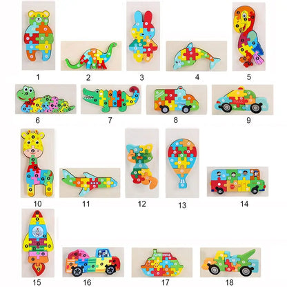 2 3 4 Years Old Kids Toddler Puzzle 3D Wooden Montessori