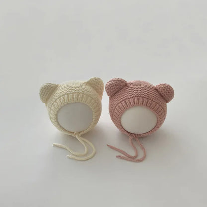 Sweet Newborn Beanie Kawaii Cartoon Bear Ear Crochet Bonnet for Baby Boy Girl Autumn Winter Warm Hat Toddler Photography Props