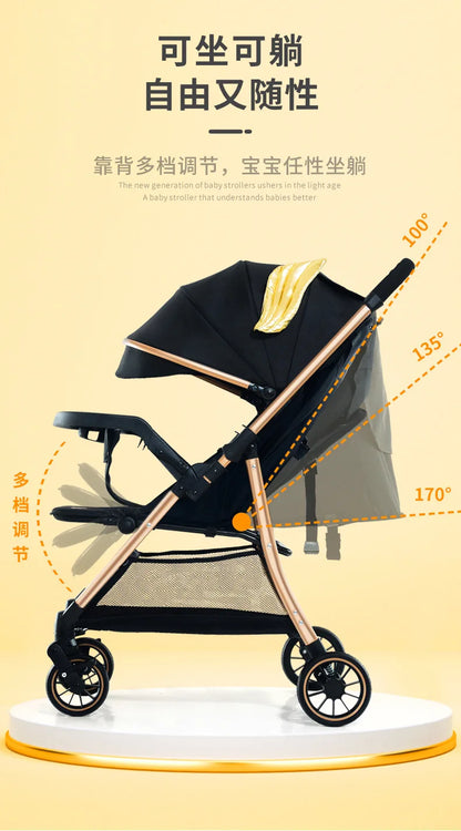 Baby stroller can sit and lie down with one button folding Children's four-wheel stroller is a lightweight handcart