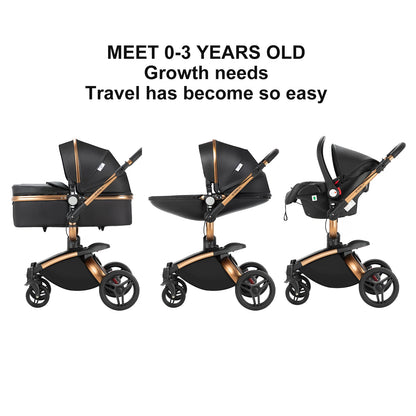 Baby stroller 3 in 1 stroller  Newborn Stroller Baby Carriage High Quality Senior  Baby Portable Rubber Wheel PU leather  Parm