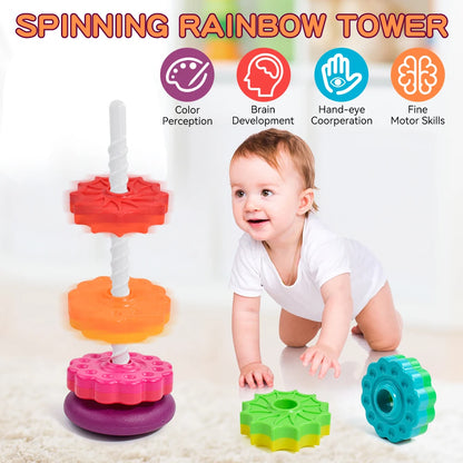 Baby Rotating Rainbow Tower Montessori Baby Stacking Puzzle Toys Safety Early Educational Toy Safety Colored Children's Toys