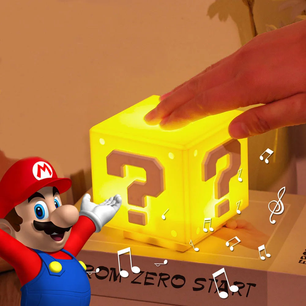 Super Mario Night Light with Music Anime Peripherals LED Question Mark Toad Children Bedroom Bedside Lamp USB Charging Gifts