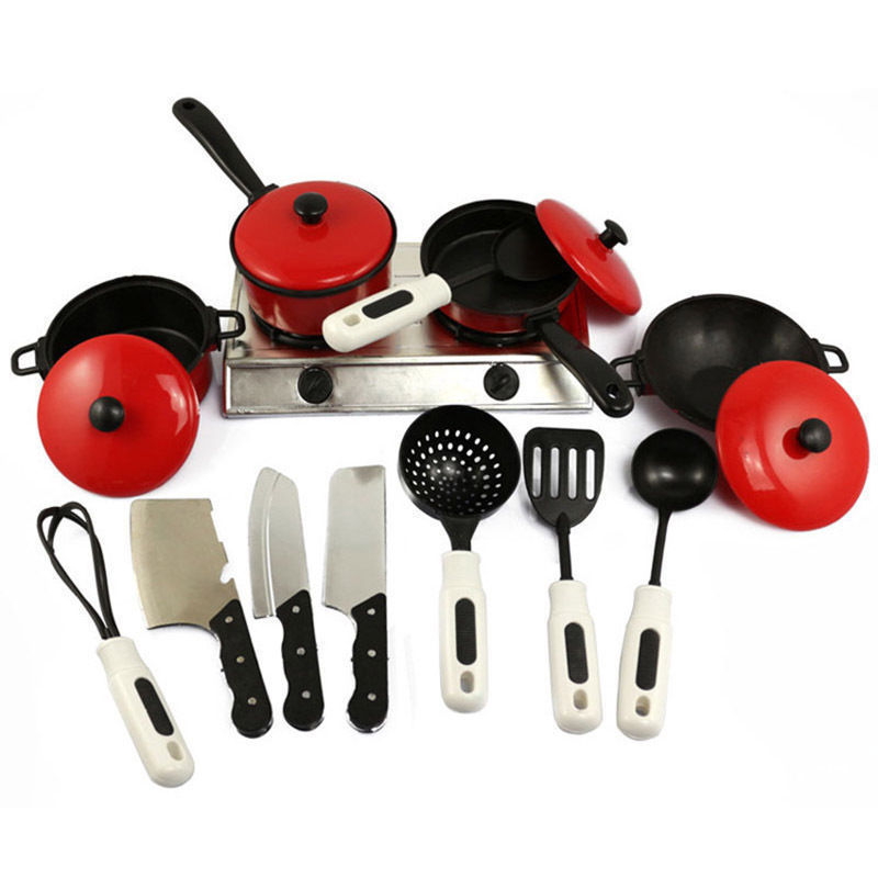 13 Pieces Kitchen Appliances Playset Mini Breakfast Stove Top Cooking Pots Pans Play House Toys For Kids Children's Pretend Play