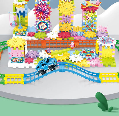 3D Electric Track Gears Model Building Blocks Plastic Kid House Blocks Bricks Educational Construction Toys for Children Gifts