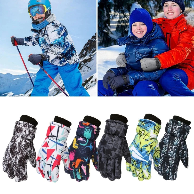 2024 New Winter Warm Children Ski Gloves Baby Sports Glove Long-sleeved Mitten Thicken Warm Windproof Waterproof Snow Snowboard