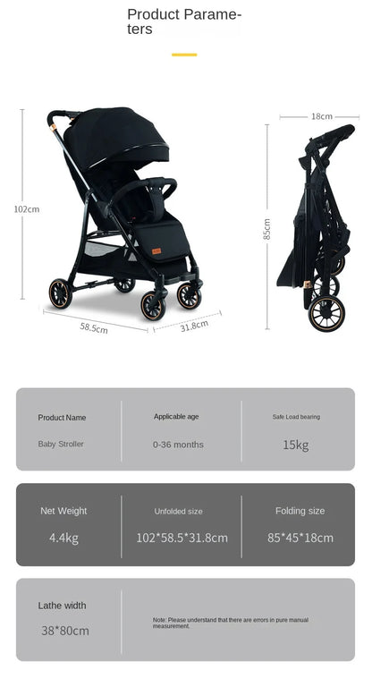 Baby stroller can sit and lie high with a light folding and shock-absorbing stroller for children