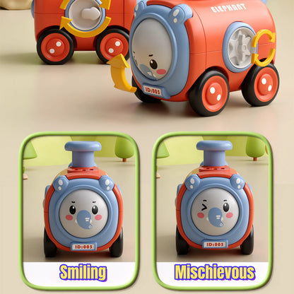 4Pcs Face Change Whistle Little Train Toy,Press and Go Animal Train Toys for Toddlers