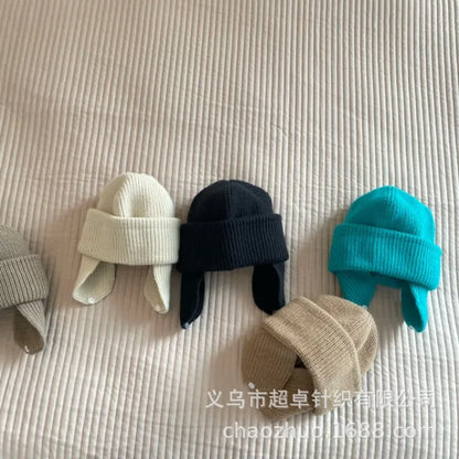 Korea Baby Knit Hat Solid Color Kids Beanies Autumn Winter Baby Bonnet Cap Children Ear Protection Caps For Girls Boys