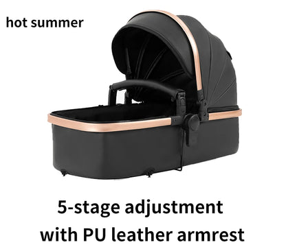 Baby stroller 3 in 1 stroller  Newborn Stroller Baby Carriage High Quality Senior  Baby Portable Rubber Wheel PU leather  Parm