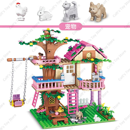 2024 Girls Tree House Building Blocks Figures  Street View City Apartment MOC Model  Bricks Toys For Kid Christmas DIY Gift Sets