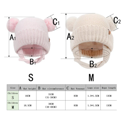 Winter Baby Hat Windproof Toddler Bonnet Cute Pompom Knitted Hats Newborn Beanies Cap Outdoor Warm Infant Accessories 0-2 Years