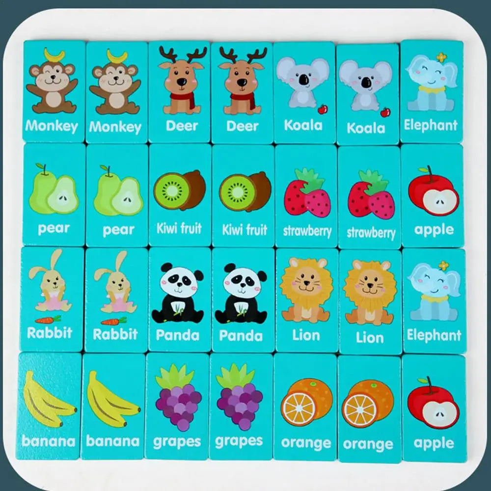 Toddler Matching Card Montessori Toys Cartoon Animal Fruit Color Shape Cognitive Matching Dominoes Games Kids Educational Toys