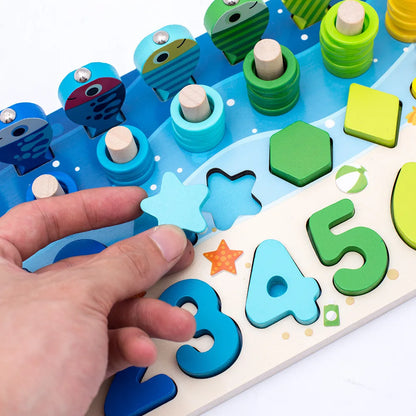 Kids Montessori Math Toys For Toddlers Educational Wooden Puzzle Fishing Toys Count Number Shape Matching Sorter Games Board Toy