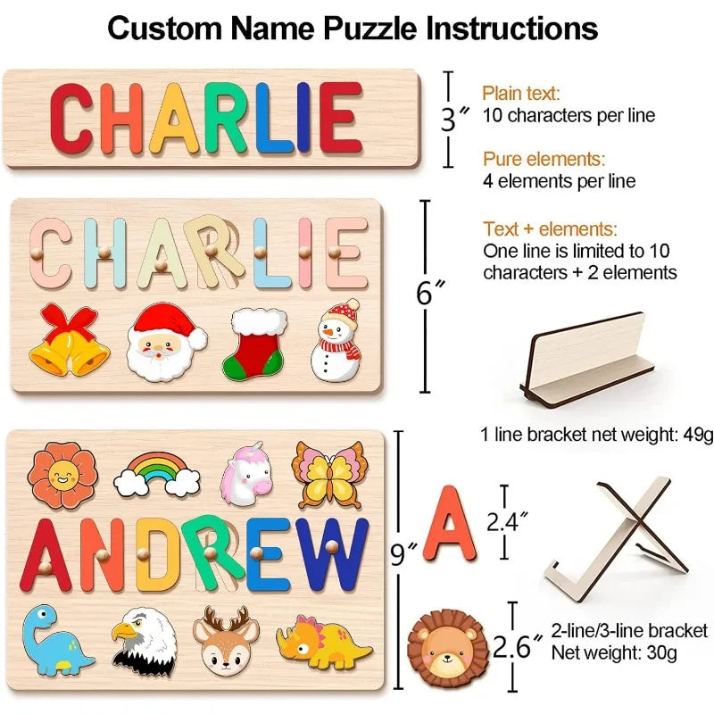 Name Puzzle for Kids Personalized Name Puzzle for Toddlers 1-3 Custom Wooden Puzzles with Pegs, Personalized Baby Puzzles Gifts