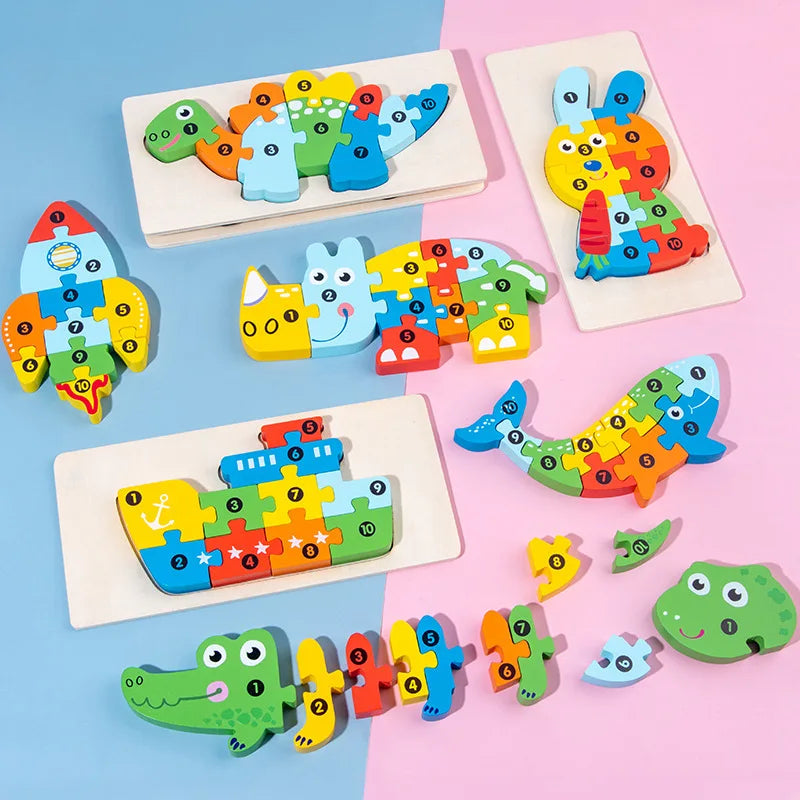 Montessori Wooden Toddler Puzzles for Kids Montessori Toys for Toddlers 2 3 4 5 Years Old Top 3D Puzzle Educational Dinosaur Toy