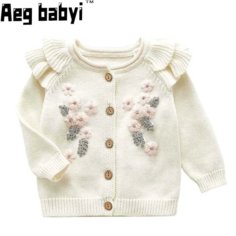 Baby Sweater Fashion Petals Collar Knitted Cardigan Jacket Baby Sweater Coat Girls Cardigan Girls Autumn Winter Sweaters