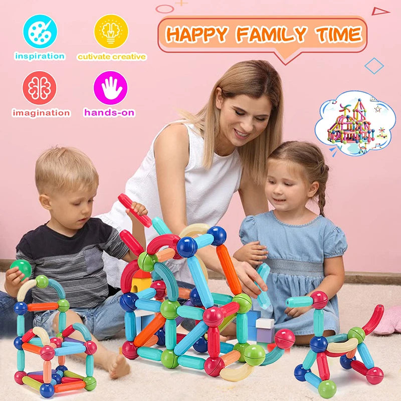 Magnetic Balls Rods Set Magnet Sticks for Toddler Magnetic Toys Building Blocks STEM Learning Educational Games for Kids Gifts