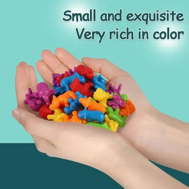 Children's Rainbow Soft Rubber Animal Early Education Cognitive Counting Classification Educational Toys Montessori Mathematics