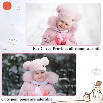 Winter Baby Hat Windproof Toddler Bonnet Cute Pompom Knitted Hats Newborn Beanies Cap Outdoor Warm Infant Accessories 0-2 Years