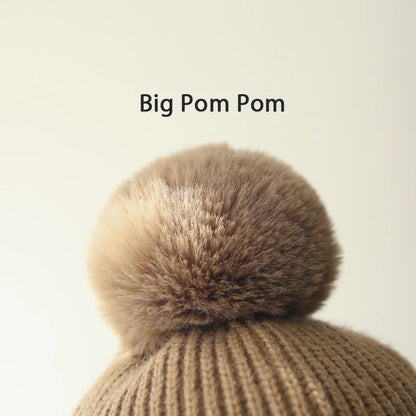 Winter Thick Baby Hat Big Pompom Beanie with Earflap Wool Plush Children Knitted Cap for Girls Boys Warm Kids Accessories 2-8T