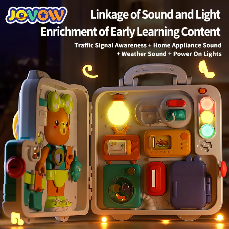 Jovow Busy Board Montessori Sensory Toys for Toddlers Refined Puzzle House Light Music Car Travel Activities Early Education Toy