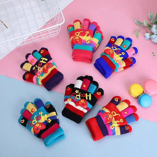 Knitted Kids Gloves Cartoon Thick Fingerless Mitten Winter Warm Boys Girls