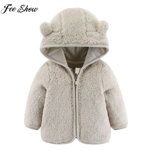 Baby Casual Winter Warm Hooded Outerwear Long Sleeve Fleece Lined Bear Ears Zipper Thermal Jacket Coat Loungewear Daliy Wear