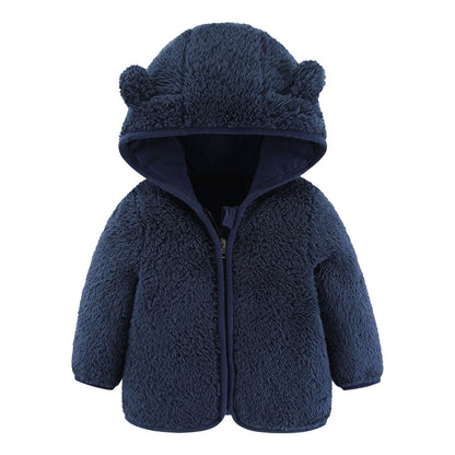 Baby Casual Winter Warm Hooded Outerwear Long Sleeve Fleece Lined Bear Ears Zipper Thermal Jacket Coat Loungewear Daliy Wear