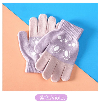 Cartoon Bear Bunny Cat Pattern Glove Winter Warm Gloves Boys Girls Kids Outdoor Playing Winter Gloves for 4-8 Years Old