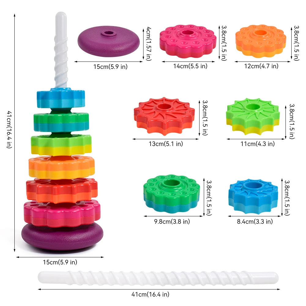 Baby Rotating Rainbow Tower Montessori Baby Stacking Puzzle Toys Safety Early Educational Toy Safety Colored Children's Toys